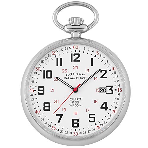 Gotham Men's Stainless Steel Analog Quartz Date Railroad Pocket Watch # GWC14105S