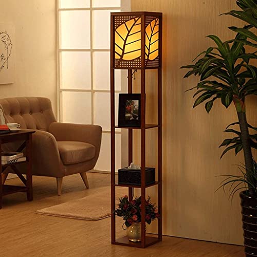 Lámpara de madera vertical con estante simple para dormitorio y oficina 5