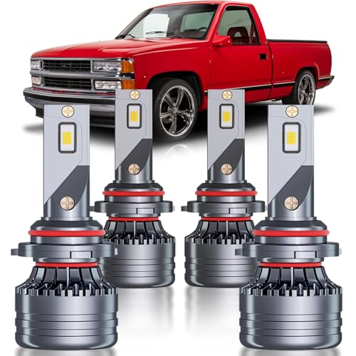 Fits for 1988-1998 Chevy Silverado Hi/Lo Multi Beam Lights Bulbs Combo 300% Super Bright White Plug and Play Powersports Lights Blubs for Silverado GMC Sierra Chevy C1500 K1500 Pickup Pack of 4