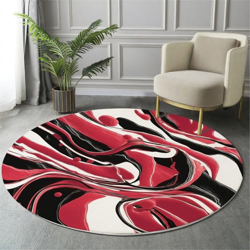Tapis salon rond tourbillon rouge noir abstrait grand format - 3