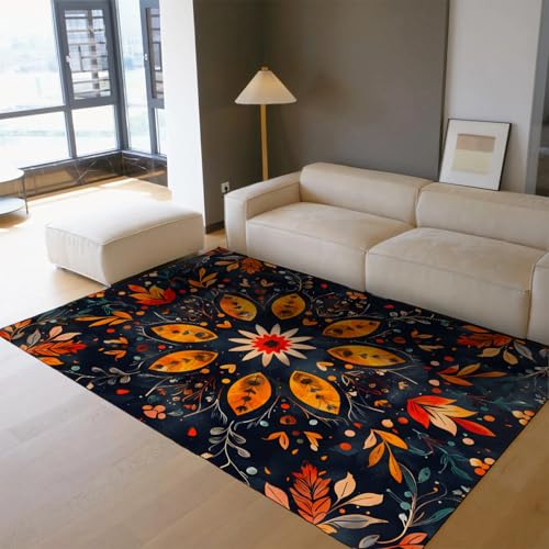 80x150 Alfombras Dormitorio Alfombra Lavable Bohemia salón Alfombra Floral étnica Comedor Dormitorio alfombras Antideslizantes Pelo bajo Resistente Manchas Cocina Entrada Pasillo