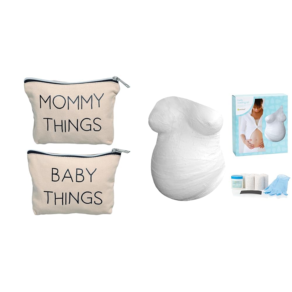 Bundle of Pearhead Mommy and Baby Travel Pouch + Pearhead Baby Memory Book, Blue Chevron