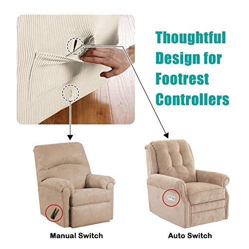 Turquoize Stretch Recliner Cover Recliner Chair Cover Recliner Slipcover 1-Piece Sofa Cover With Side Pocket Jacquard Sofa Furniture Cover/Protector With Elastic Bottom,Machine Washable,Biscotti Beige #TOP3