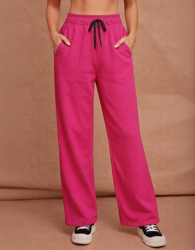 Image of Women's Wide Leg Sweatpants - Soft Fabric High Waist Lounge Pants with Drawstring & 2 Pockets, Casual Relaxed Fit Track Pants Size -S-M-L-XL-2XL-3XL