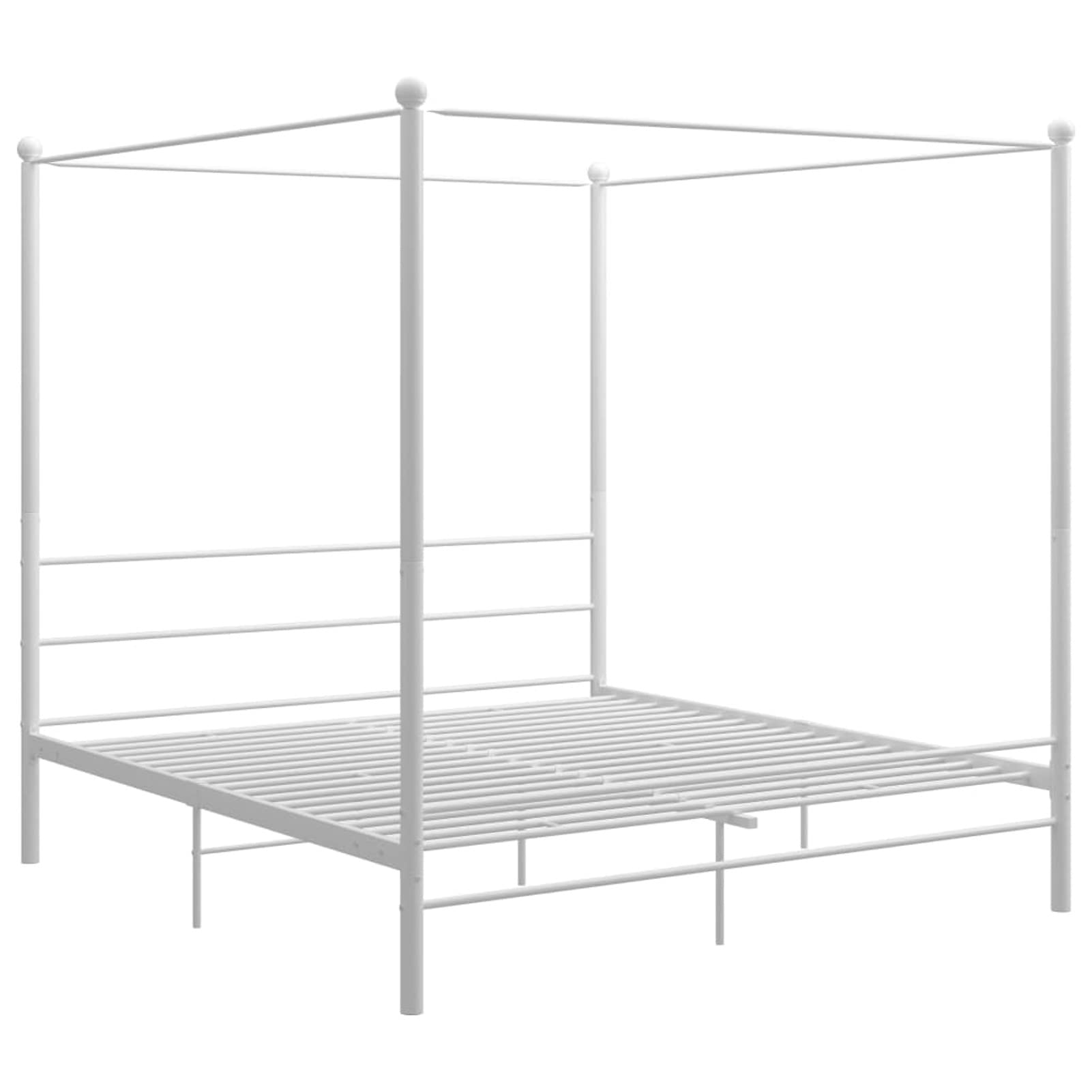 SECOLI Letto Matrimoniale in Ferro Battuto, Struttura Letto Matrimoniale a Baldacchino 200x200 cm Bianco Verniciato a Polvere