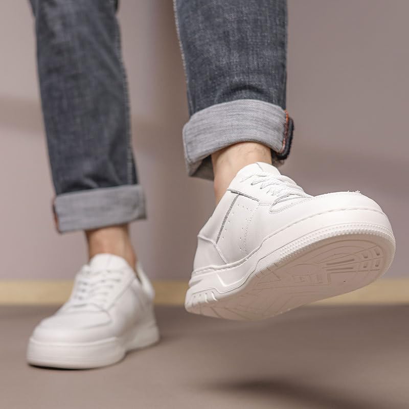 Chaussures de planche pour hommes en cuir blanc de vachette basses et polyvalentes