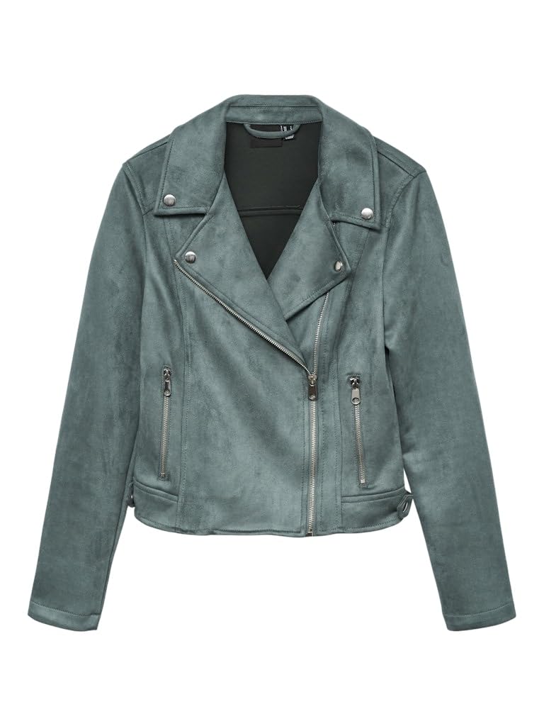 VERO MODA Women's Vmjose Short Faux Suede Jacket Noos Biker, Balsam Green, M