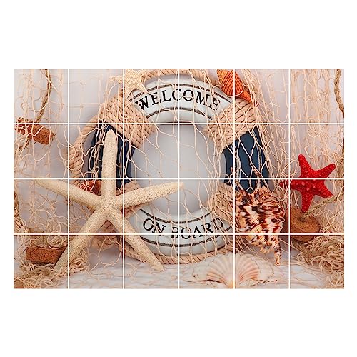 GRAZDesign Fliesenaufkleber Bad 15x15cm - 24 Stück | Maritim mit Muscheln wasserfeste & selbstklebende Klebefliesen | Fliesenfolie Fliesenbild 90x60cm