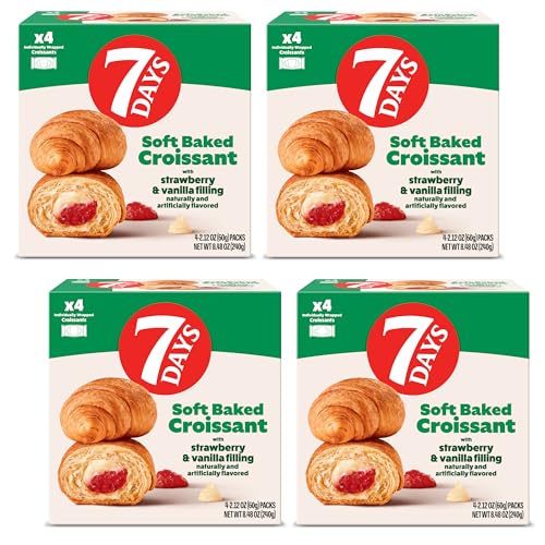 7Days Soft Croissant Multipacks (16 Pack), Strawberry Vanilla, 4 Boxes, Non-GMO Breakfast Pastry (2.12oz, Pack of 16)