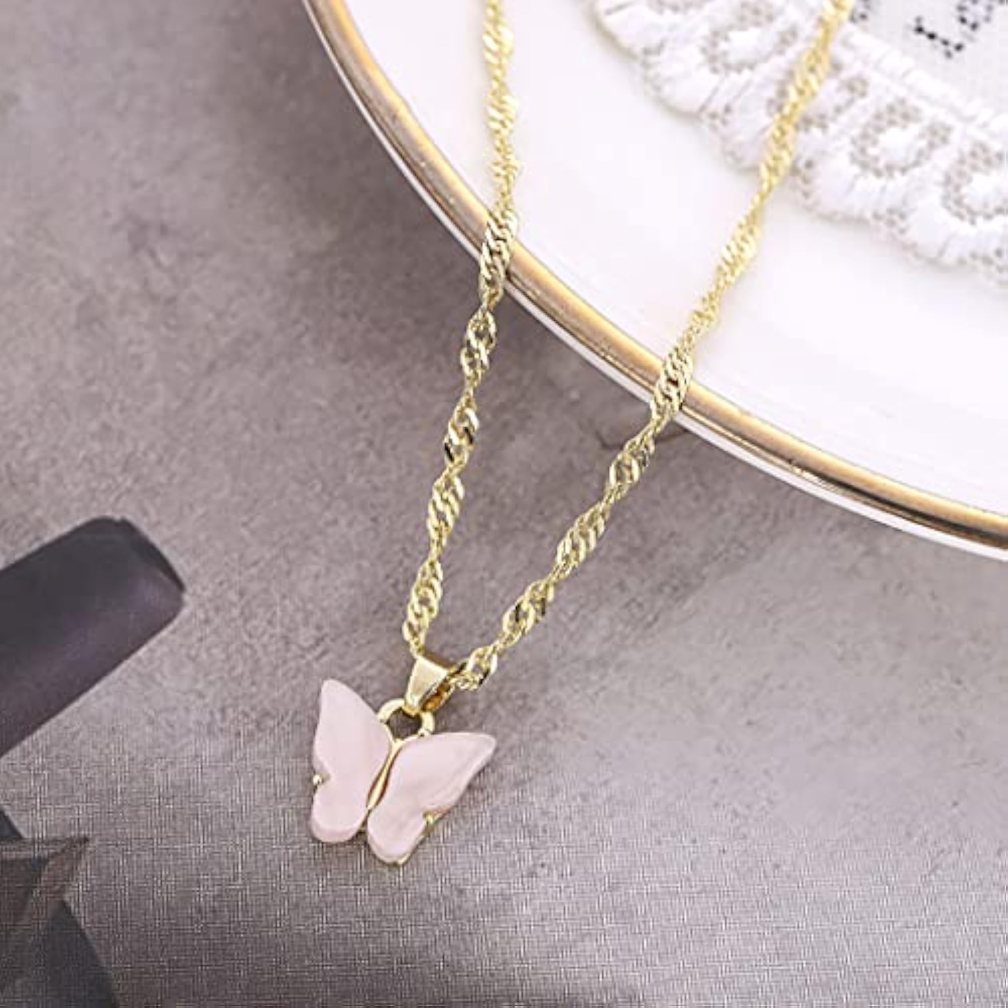 Women's Dainty Butterfly Charm Pendant Necklace, 2PCS