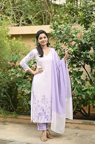 Image of ANNI DESIGNER Women's Rayon Viscose Straight Printed Kurta with Pant and Dupatta | Elegant Floral Print Kurti Set | Soft Breathable Fabric | Stylish Ethnic Outfit for Office, Festive & Casual Occasion