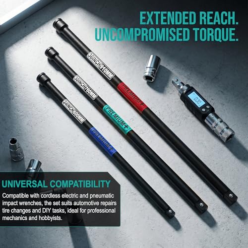 Image of 3PCS 1 /2 inch Extension Bar Set, 17.5'' 24'' 30 inch Drive Impact Extension Bar, CR-V Steel, Narrow and Deep Areas in Automobile Maintenance, Mechanical Assembly or Industrial Operations