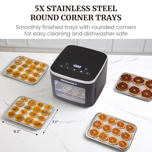 image for Elite Gourmet EFD809D Food Dehydrator with 5 Stainless Steel Trays, Ad