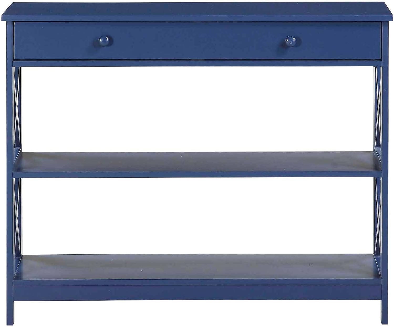 Pemberly Row Transitional Console Table, 39.5 x 12 x 31.5 in, MDF and Particleboard, Cobalt Blue Wood Finish, 1 Drawer with 2 Knobs, 3 Shelves, Decorative Entryway or Living Room Storage Display Piece