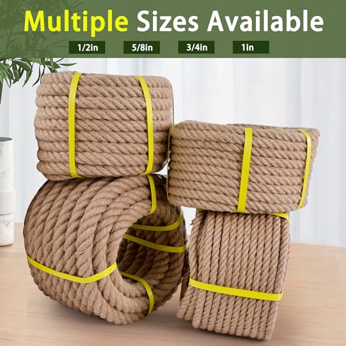 Jute Rope 1/2 Inch x 100Ft, Natural Hemp Rope, Thick Heavy Duty Twisted Cord for Swing, Tug of War, Hammock, Craft, Nautical, Hunting & Landscaping by MKMJ - Image 8
