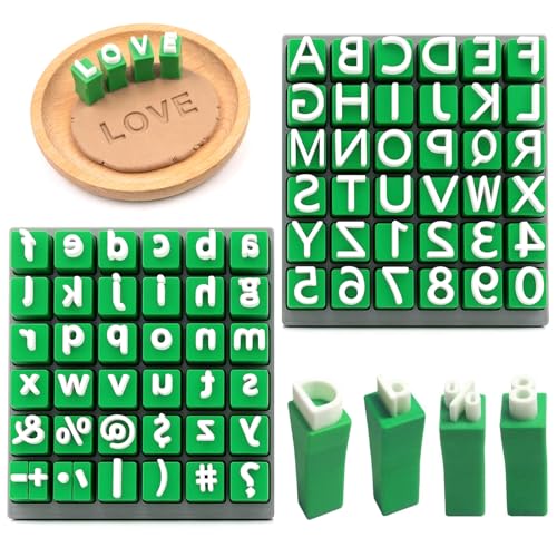 Alphabet Stamp Set for Clay Pottery 74-Piece Kit Green