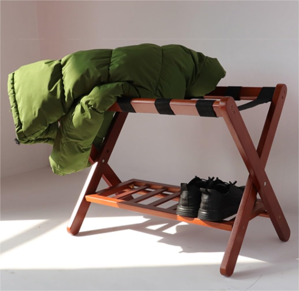 Solid Wood Luggage Rack Portable Hotel Folding Suitcase Storage Rack Guest Room Furniture Suitcase Stand(Black)