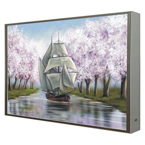 Picture with White Lacquered Wooden Frame Illuminated with LED Boat in the Rio Cover