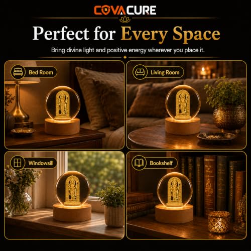 Image of COVACURE 3D Ram Lalla Ayodhya Idol Statue Showpiece Murti Crystal Ball Night Lamp, 2.4 Inch Ram Lalla Idol Crystal Ball Night Light for Home & Office Desk Decor, Birthday Gift, Spiritual Showpiece