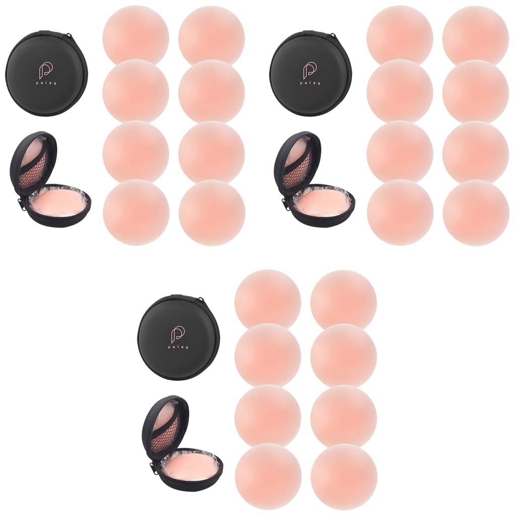 PALAY® 4 Pairs Nipple Covers Silicone Pasties for Breast Breathable Reusable Adhesive Pad Invisible Cover for Evening Gown Party Dress Off Shoulder Dress 3 PCS-image-5