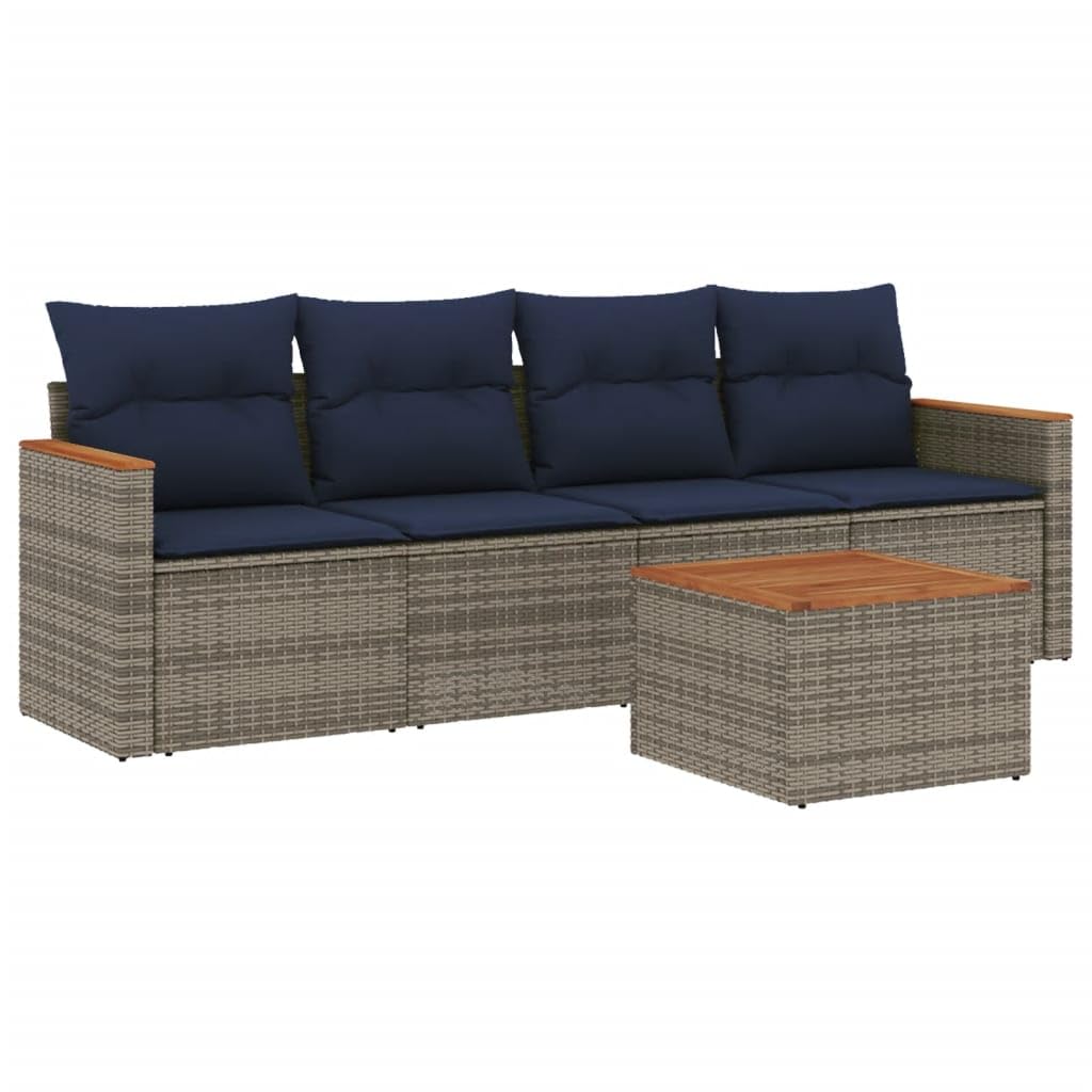 Canapé de jardin modulable gris en résine tressée et table basse en bois