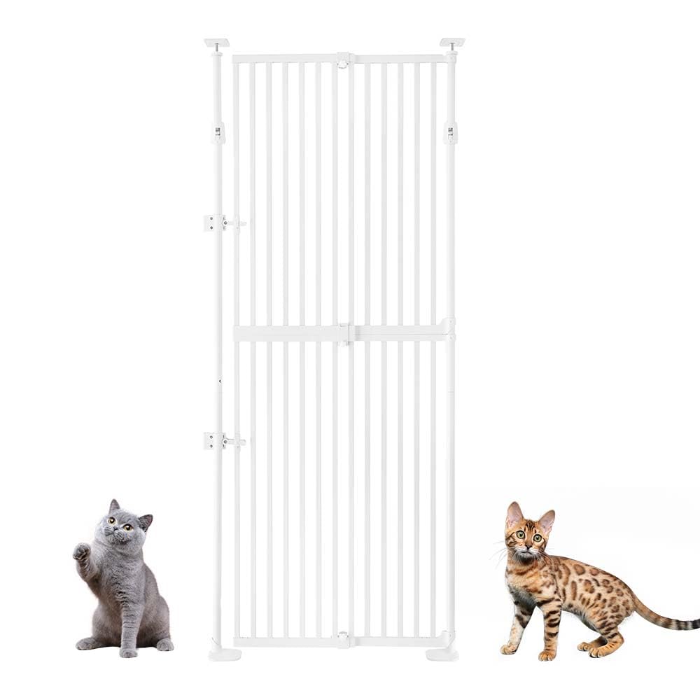 unipaws 75" High Extra Tall Cat Gate, Auto Closing and No Drilling Safety Gate for Doorway Hallway Stairs,Cat Dog Proof, Fit for 21"-34" Wide Opening, Indoor Use, White