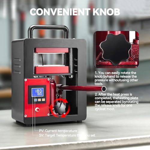 D9A91 5 Ton Portable Hydraulic Heat Press Machine 2.3 x 4.7 Inch Dual Heating Plate, red/black - Thumbnail 4
