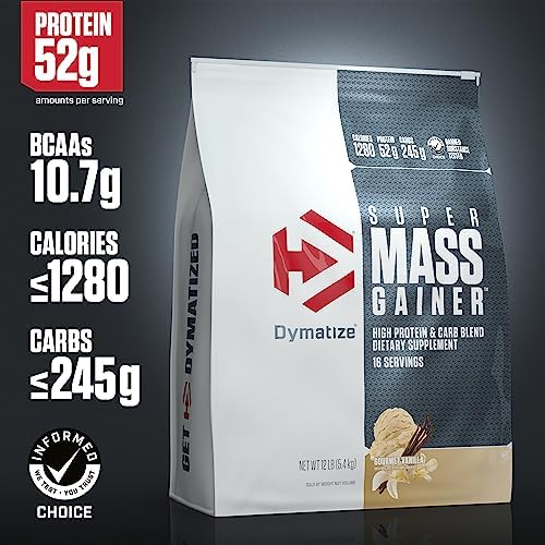 Dymatize Super Mass Gainer Protein Powder, 1280 Calories & 52g Protein, 10.7g BCAAs, Mixes Easily, Tastes Delicious, Gourmet Vanilla, 12 lbs 2 Dymatize Super Mass Gainer Protein Powder, 1280 Calories & 52g Protein, 10.7g BCAAs, Mixes Easily, Tastes Delicious, Gourmet Vanilla, 12 lbs