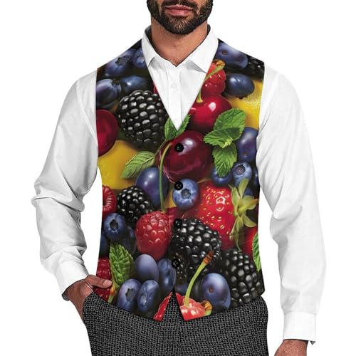 Blueberry Strawberry Lemon Novelty Men's Suit Vest Casual Formal Dress Vests Business Waistcoat