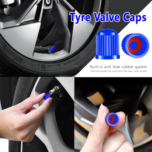 Ventilkappen 10 Stück Auto Ventildeckel Fahrrad Geeignet Ventilabdeckung mit Dichtung für Fahrrad, SUV, LKW, Reifendruck, Motorräder, Blau