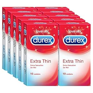 Durex Extra Thin Condoms for Men – 10 Count (Pack of 10)|Suitable for use with lubes & toys
