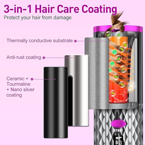 Image of Cordless Automatic Hair Curler - Portable Curling Iron With LCD Temperature Display, Fast Heating, Auto Rotating, USB Rechargeable for Travel and Home