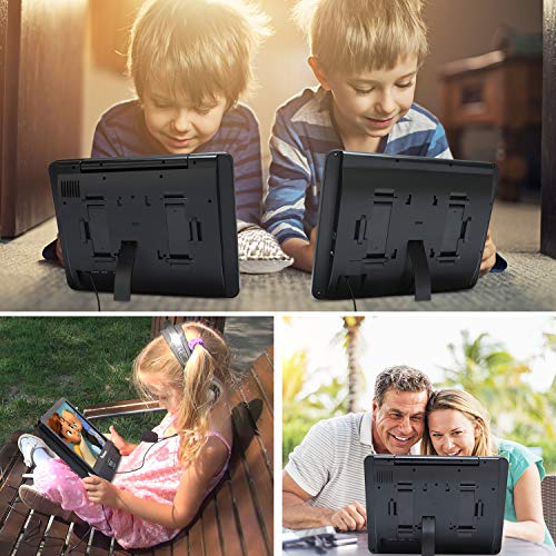 NAVISKAUTO 12 inch Portable DVD/CD Player Dual Screen, Headrest Video Player with Rechargeable Battery, Last Memory and USB/SD Card Reader