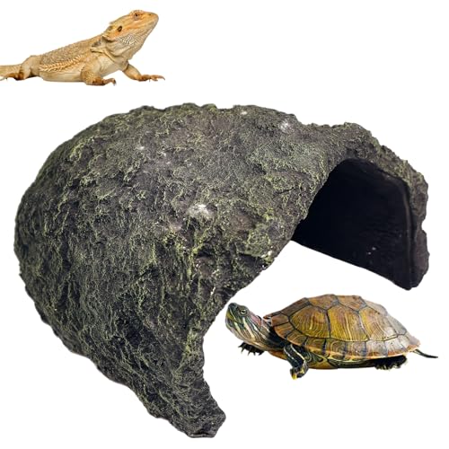 Extra Large Reptile Hide Tortoise Hideout Cave Resin Snake Hides Turtle Basking Platform Reptiles Habitat Decor with Smooth Edges for Bearded Dragons Lizards Geckos Terrarium Habitat Decor