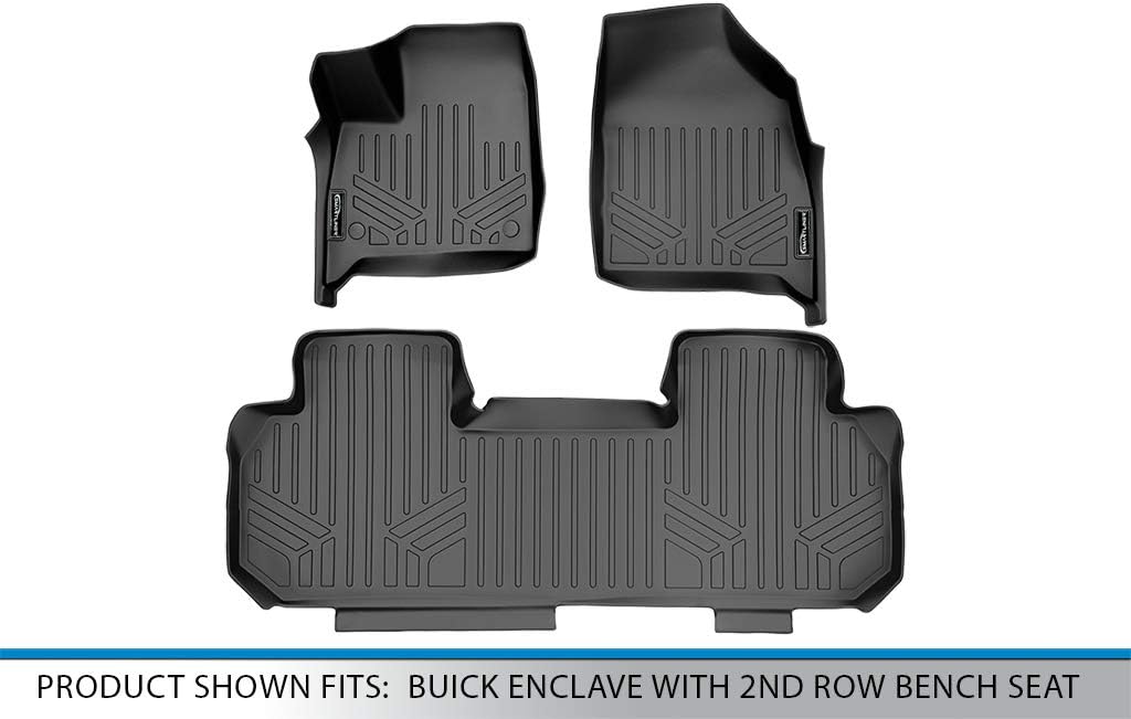 SMARTLINER Custom Fit Floor Mats 2 Row Liner Set Black for 2018-2021 Buick Enclave with 2nd Row Bench Seat