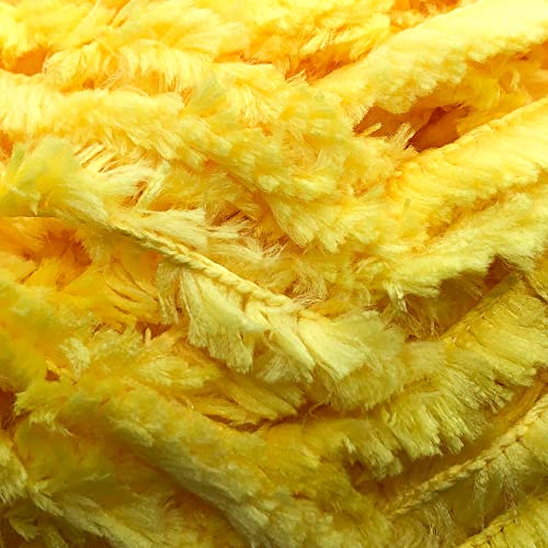 Image of Plush Faux Fur Bulky Yarn, Super Soft Fluffy Fuzzy for Knitting Crocheting Crafting, 100 Gram (3.53 Ounces) 109 Yards (100 Meters) (Yellow)