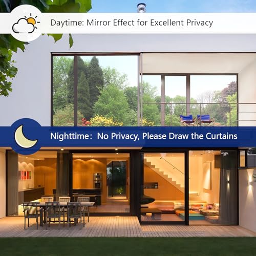 LEMON CLOUD One Way Privacy Window Film, Reflective Mirror Adhesive Tinted Heat Control Sun UV Blocking Removable Window Tint for Home See Out Not in, Silver 17.5in x 6.5ft