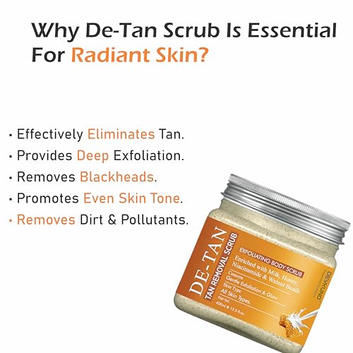 Image of De-Tan Removal Face & Body Scrub | Enriched with Milk, Honey, Niacinamide & Walnut Beads | Tan Removal, Brightening & Skin Polishing Exfoliator - 400ml