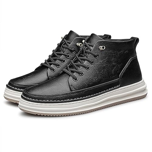 SECHRITE Mens Elevator Boots Mid-top Invisible Height Increasing Elevator Shoes 2.4 Inches Taller Leather Casual Boots2