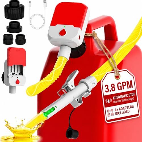 Bonviee Portable Cordless Fuel Transfer Pump with Auto-Stop 3.8 GPM Gas Can Pump Battery or USB Powered 51 Hose 4 Universal Adapters No-Spill Pump for Gasoline & Diesel (Bare Tool)