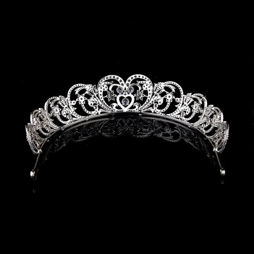 QXMYOO Princess Pearl Crowns Cubic Zirconia Queen Tiaras for Bride Headdress Vintage Birthday Prom Pageant Wedding Tiaras and Crowns Silver Crystal Bridal Hair Accessories