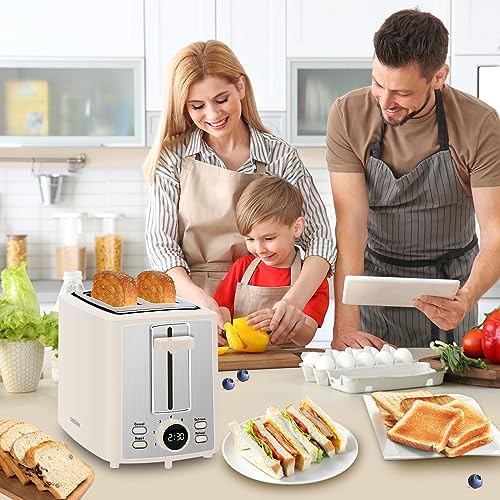 Image of SEEDEEM Toaster for 2 Slices, Toaster with LCD Display, 7 Shadow Settings, 3.5 cm Extra Wide Slotted Refraction Toaster Bagel, Defrost Function, Removable Crumb Compartment, 900 W