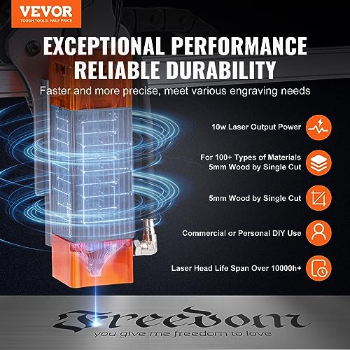 VEVOR Lasergraveermachine, 10 W, graveerapparaat, 40 x 40 cm, werkbereik lasergraveermachine, 455 ± 5 nm, blauw lichtlaser, 10.000 mm/min, USB-aansluiting, compatibel met LightBurn & LaserGRBL - Afbeelding 3