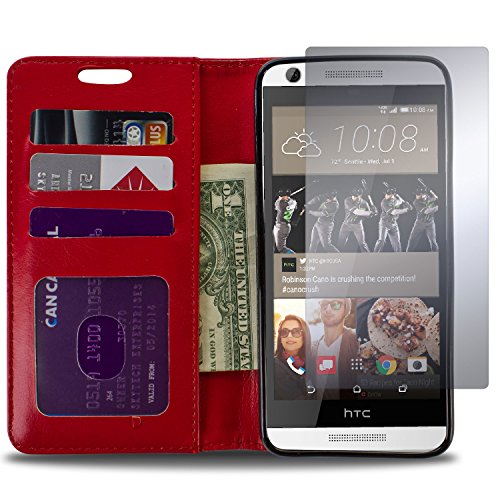 Desire 626 / 626S Wallet Case, Coveron® [Executive Series] Synthetic Leather Flip Folio Pouch Lcd Protector + Stand Wallet Cover For Htc Desire 626 / 626S - Red #TOP1