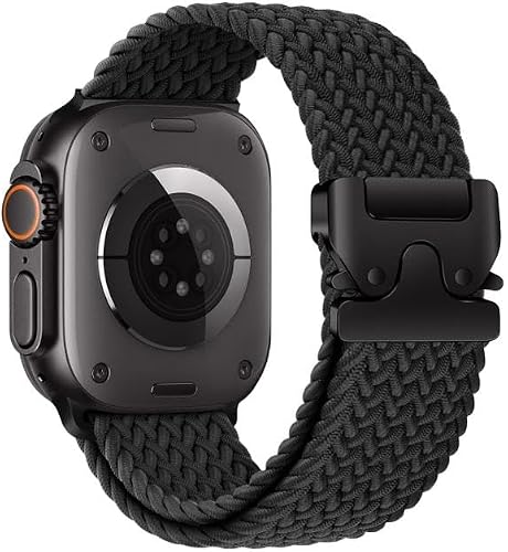 LANCI Elastic Nylon Braided Watch Band for Apple Watch Ultra 2, Compatible with 49/46/45/44/42mm Models, Adjustable Black Strap