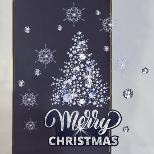kina - UVNT0186 Vetrofanie Natalizie Adesivi Decorazione Vetrine Negozi Trasparente Removibile Riposizionabile - Alberi Natale Ing Merry Christmas Buone Feste Happy New Year 90x35 cm