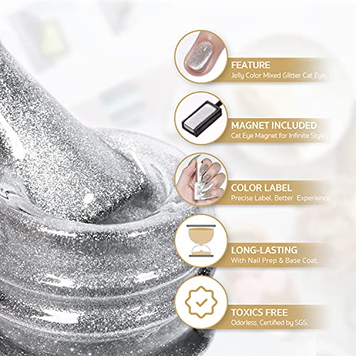 Gaoy Holographic Glitter Cat Eye Gel Polish Set Of 6 Colors With Free Magnet Uv Led Soak Off Nail Polish Home Diy Manicure Nail Salon Varnish #TOP5