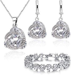 Crystalline Azuria Women 18ct White Gold Plated White Cubic Zirconia Crystals Wedding Jewellery Sets for Brides Necklace Pendant Earrings Bracelet Set Costume Jewellery