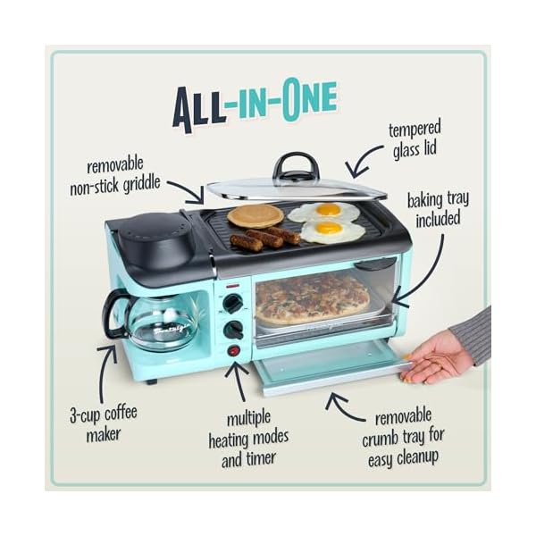   Nostalgia-3-in-1-Breakfast-Station-Includes-Coffee-Maker-Non-Stick-Griddle-and-4-Slice-Toaster-Oven-Versatile-Breakfast-Maker-with-Timer-Aqua