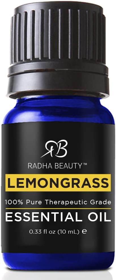 Radha Beauty Lemongrass Essential Oil 10ml - 100% Pure & Therapeutic Grade for Aromatherapy, Relaxation, Healthy Respiratory Function, Soothing and Positive Mood, Beautiful Citrusy Aroma